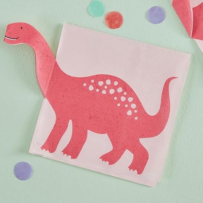 GINGER RAY PARTY LIKE A DINOSAUR PINK PAPER NAPKINS-16 PACK - Image 2